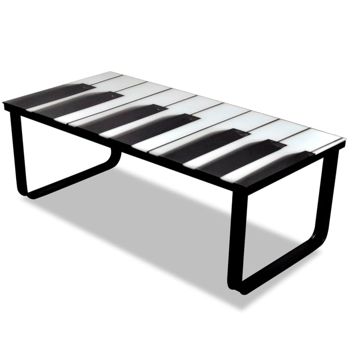 vidaXL Coffee Table with Piano Printing Glass Top-5