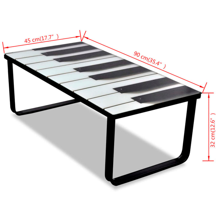 vidaXL Coffee Table with Piano Printing Glass Top-7
