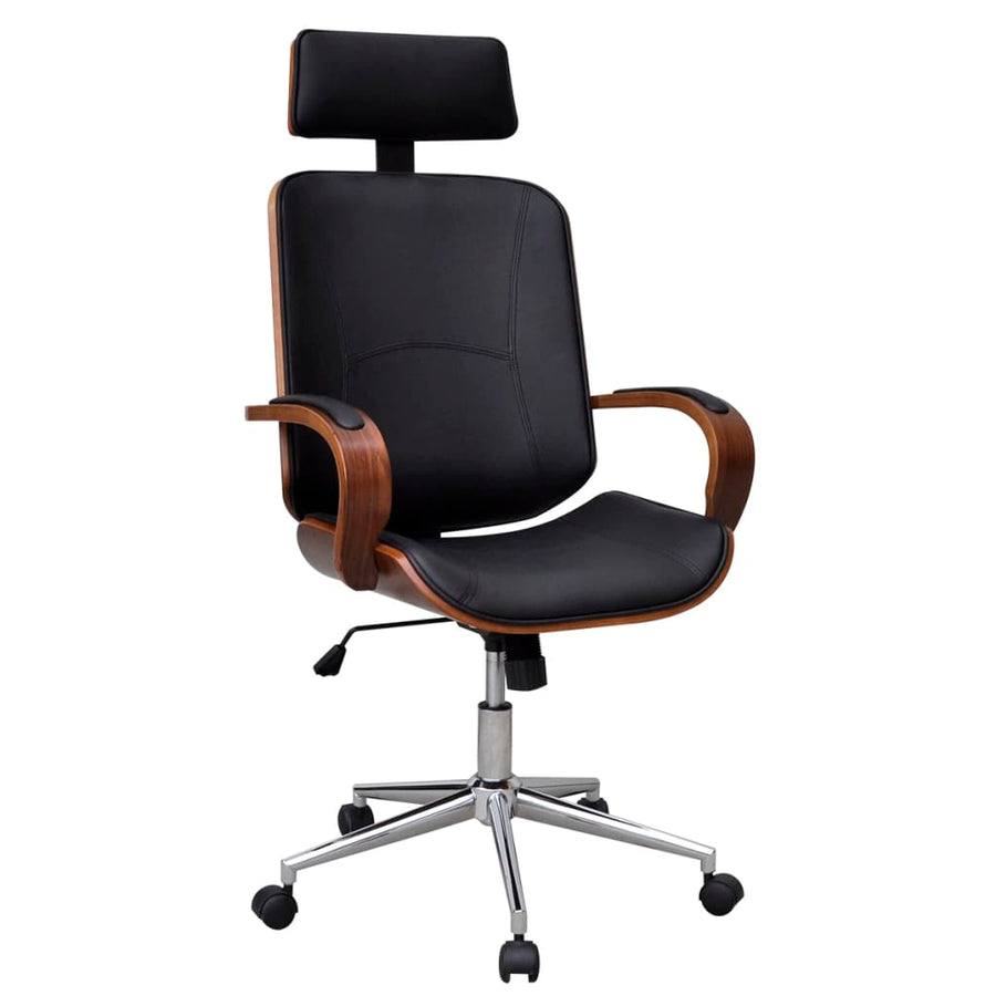 vidaXL Swivel Office Chair with Headrest Seat Bentwood Artificial Leather-0