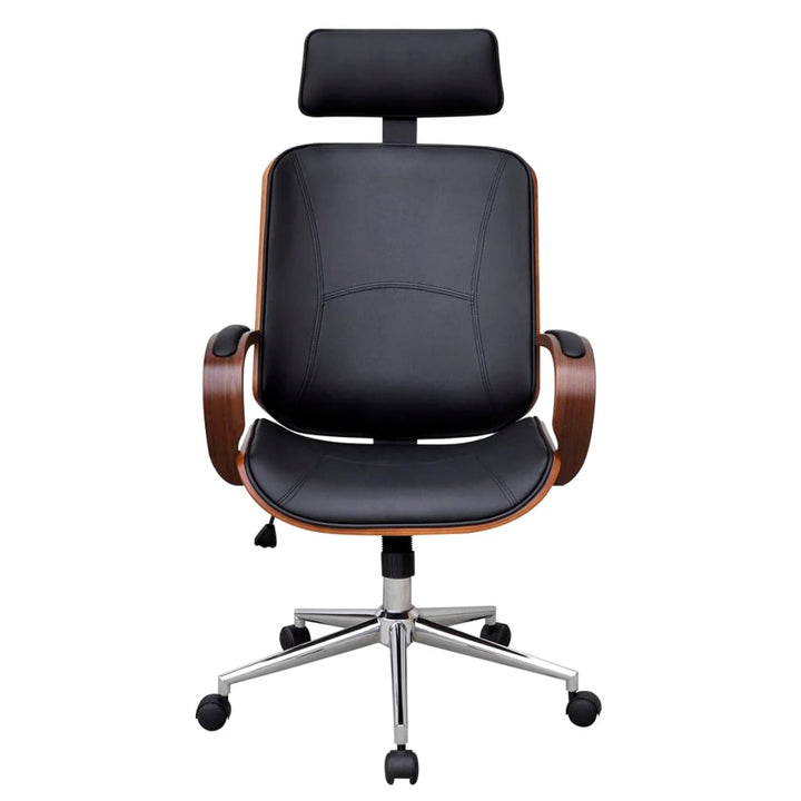 vidaXL Swivel Office Chair with Headrest Seat Bentwood Artificial Leather-3