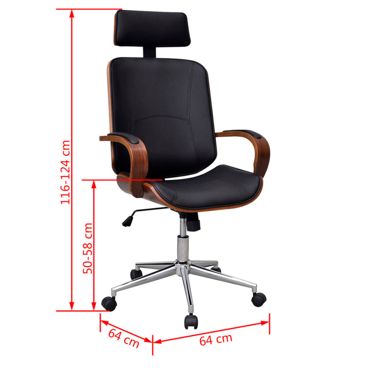 vidaXL Swivel Office Chair with Headrest Seat Bentwood Artificial Leather-2
