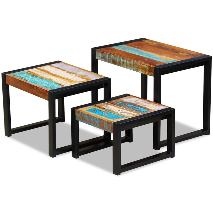 vidaXL Three Piece Nesting Tables Solid Reclaimed Wood-0