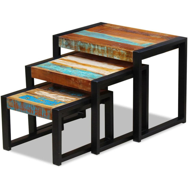 vidaXL Three Piece Nesting Tables Solid Reclaimed Wood-1
