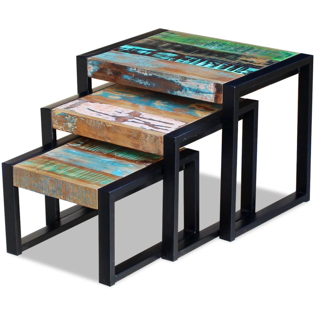 vidaXL Three Piece Nesting Tables Solid Reclaimed Wood-2