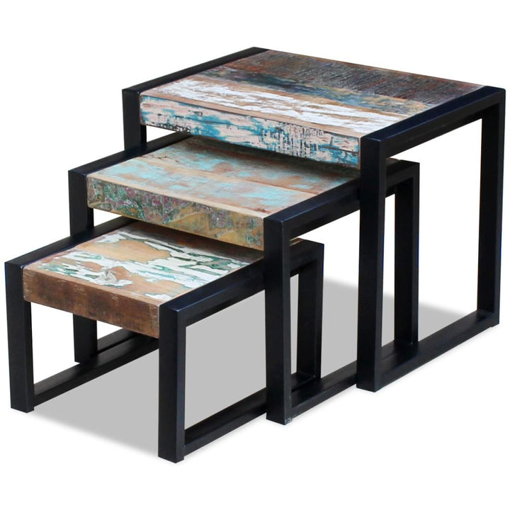 vidaXL Three Piece Nesting Tables Solid Reclaimed Wood-3