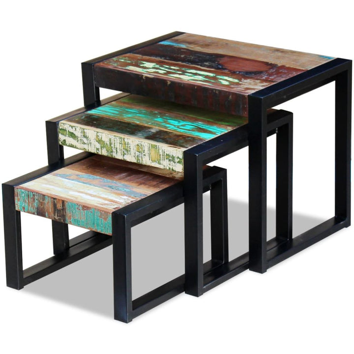 vidaXL Three Piece Nesting Tables Solid Reclaimed Wood-4