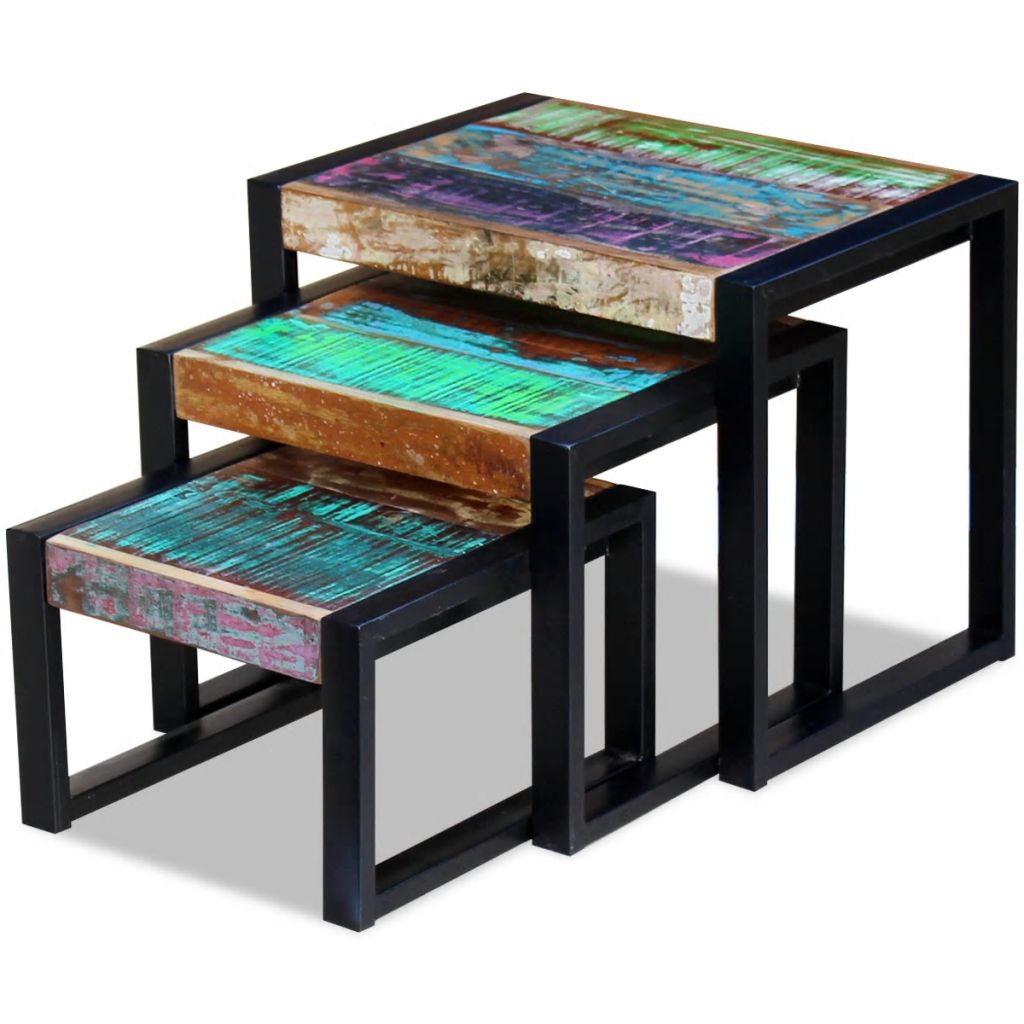 vidaXL Three Piece Nesting Tables Solid Reclaimed Wood-5