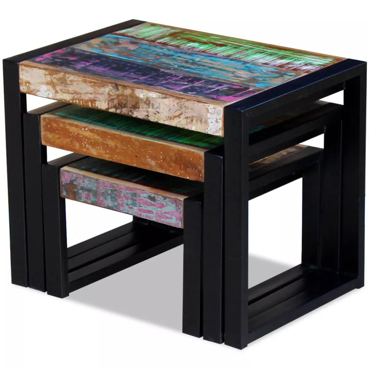 vidaXL Three Piece Nesting Tables Solid Reclaimed Wood-6