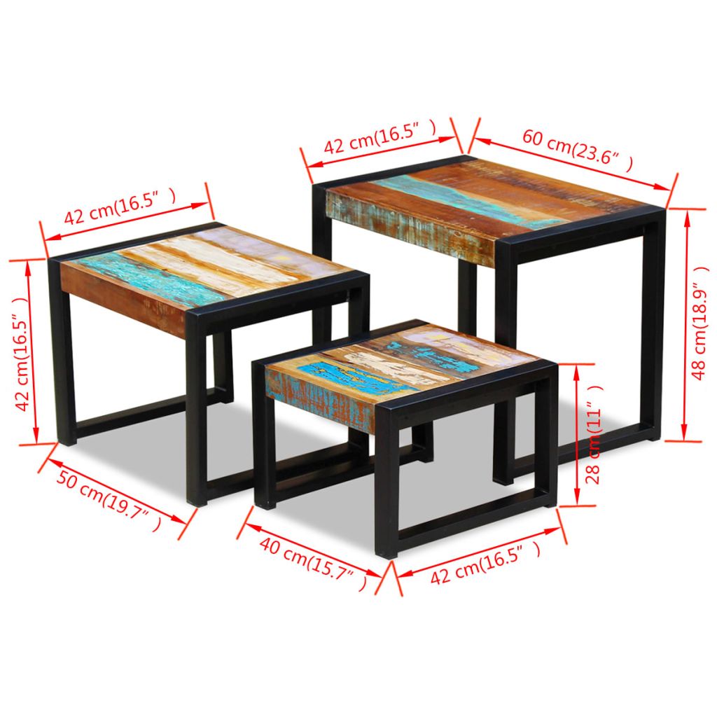 vidaXL Three Piece Nesting Tables Solid Reclaimed Wood-8
