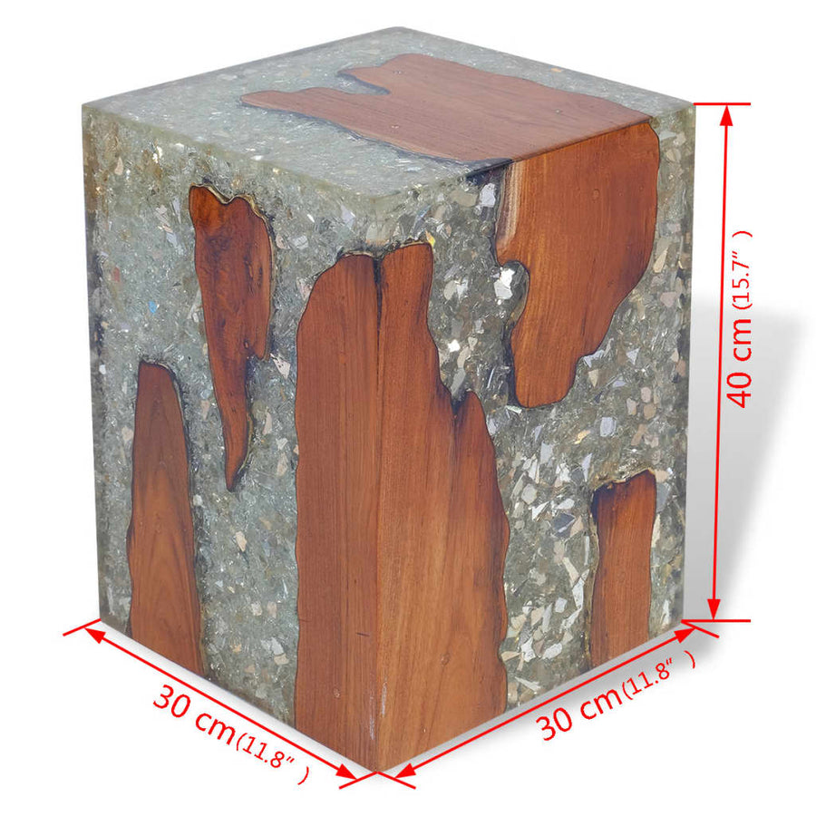 vidaXL Stool Solid Teak Wood and Resin-0