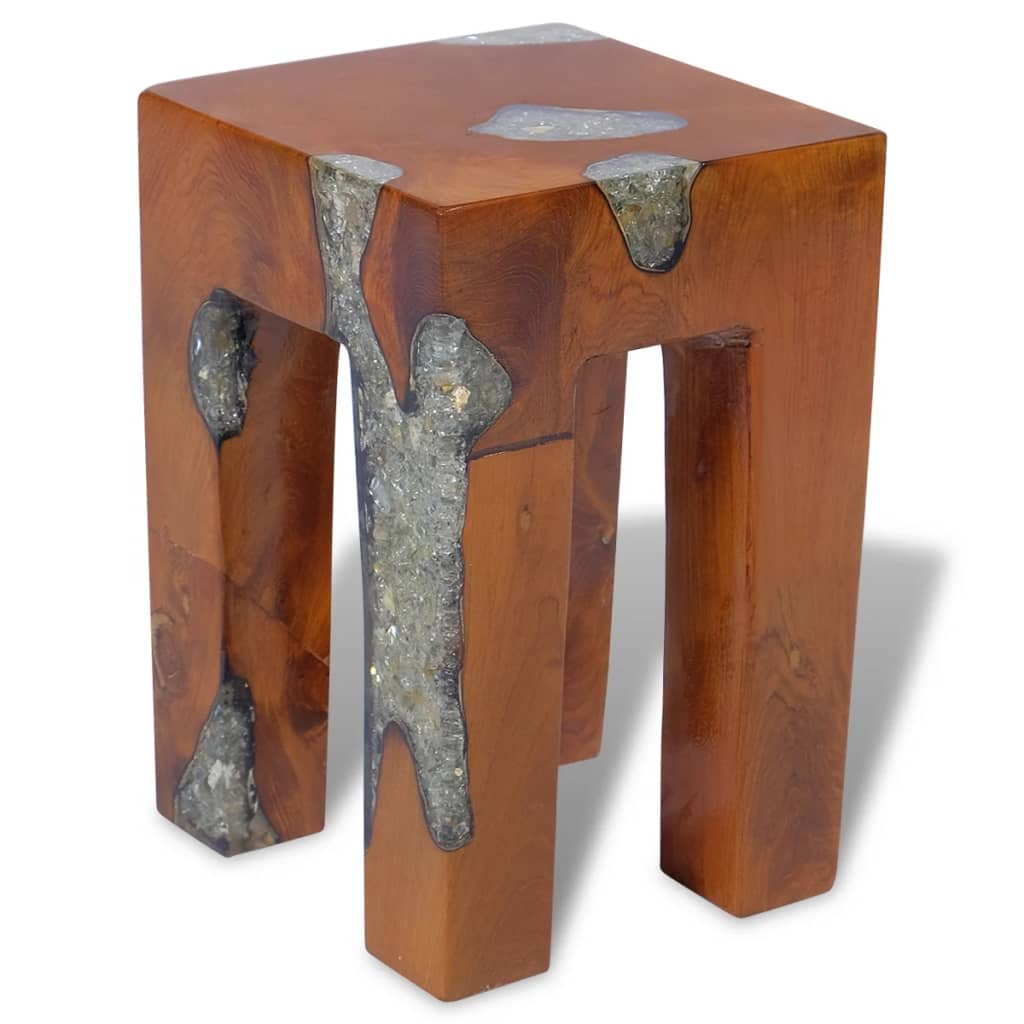 vidaXL Stool Solid Teak Wood and Resin-2