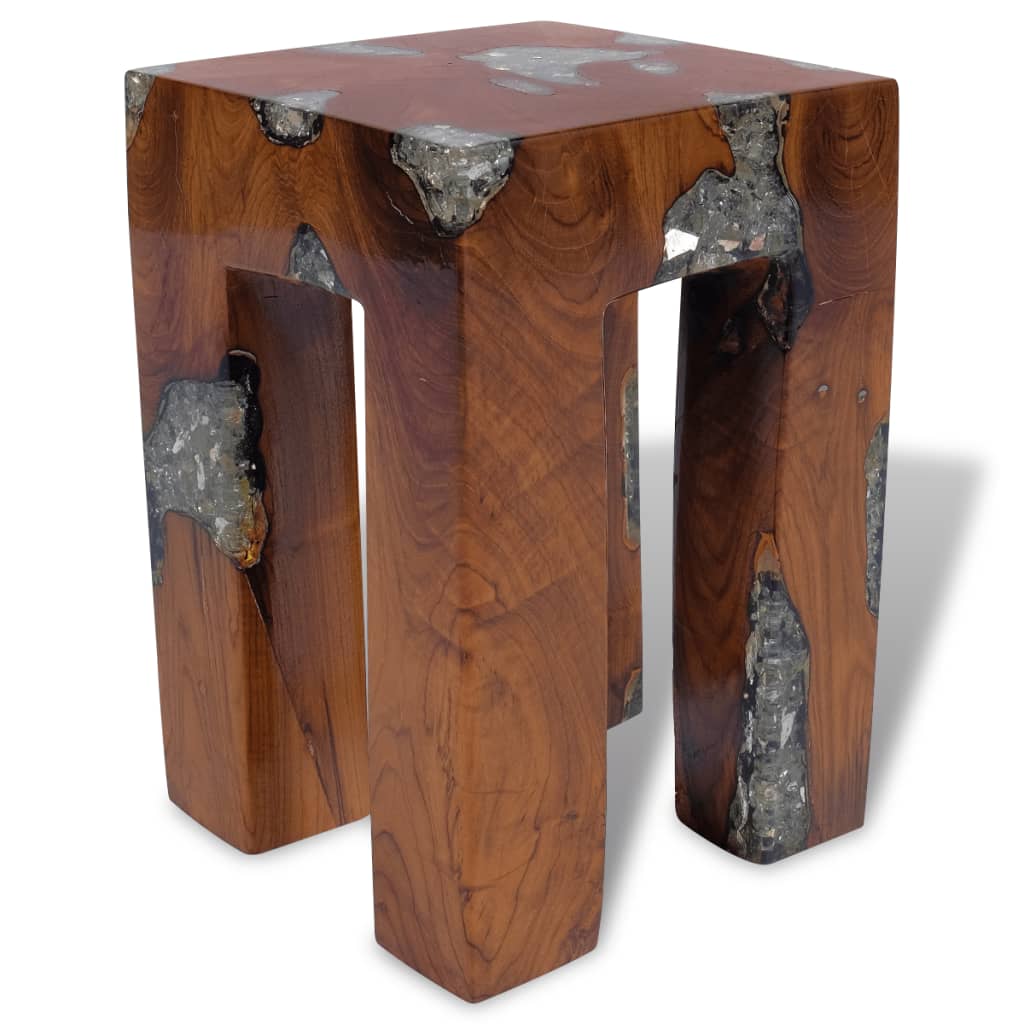 vidaXL Stool Solid Teak Wood and Resin-4