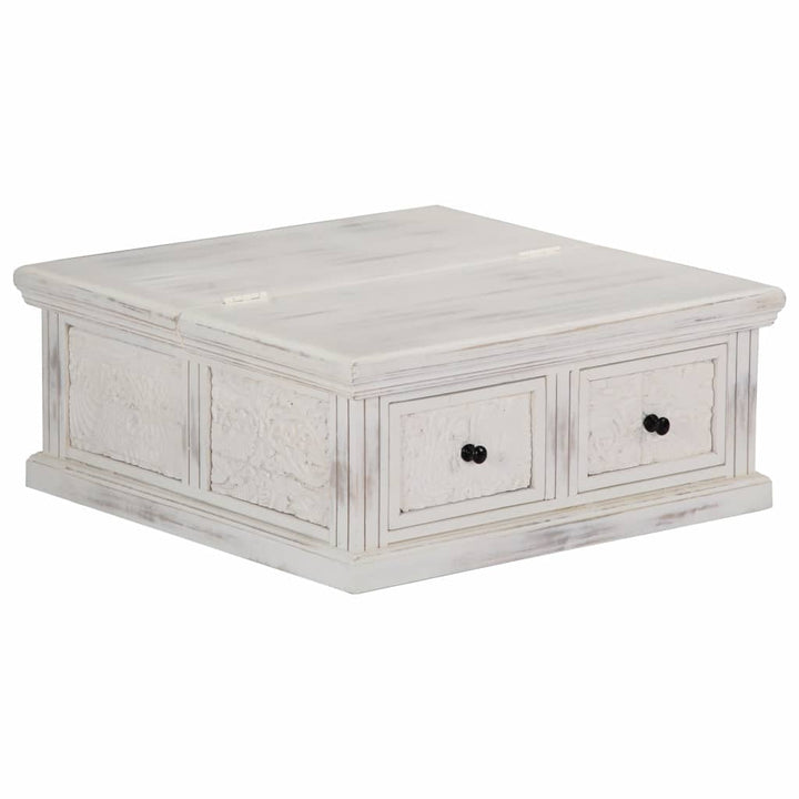 vidaXL Coffee Table White 27.6"x27.6"x11.8" Solid Mango Wood-7