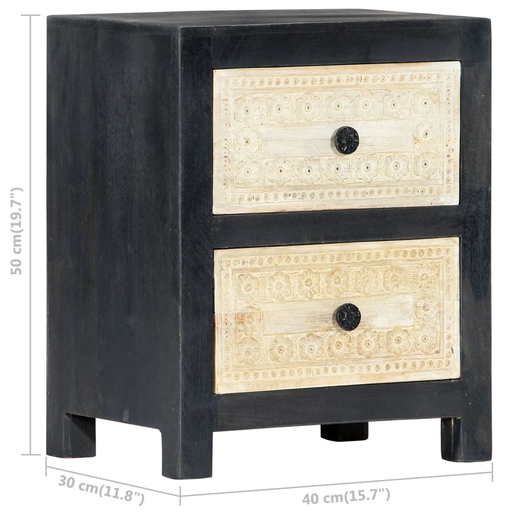 vidaXL Hand Carved Bedside Cabinet Gray 15.7"x11.8"x19.7" Solid Mango Wood-6