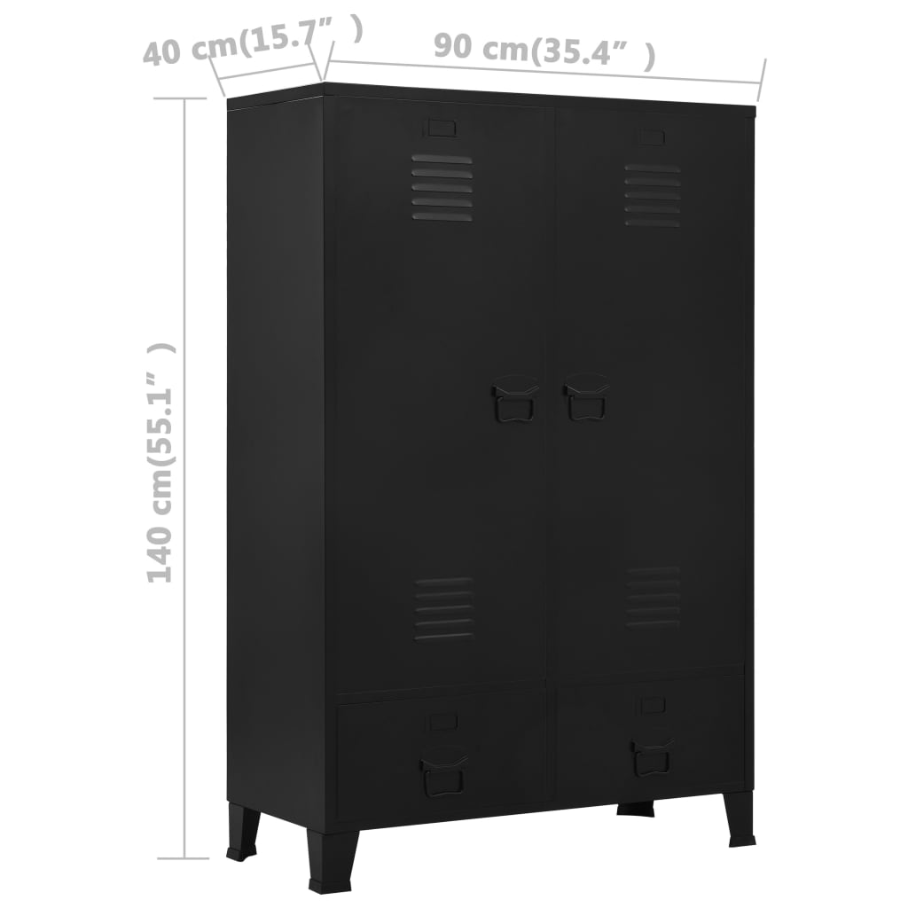 vidaXL Wardrobe Industrial Black 35.4"x15.7"x55.1" Steel-8