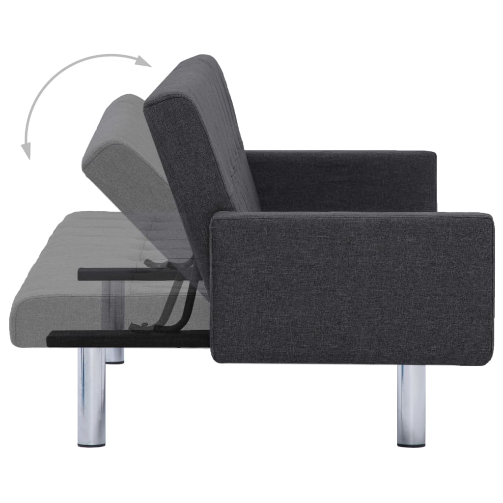 vidaXL Sofa Bed with Armrest Dark Gray Fabric-6