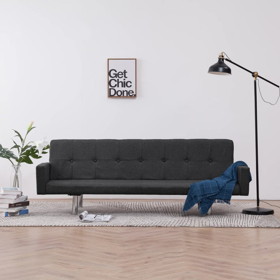 vidaXL Sofa Bed with Armrest Dark Gray Fabric-0