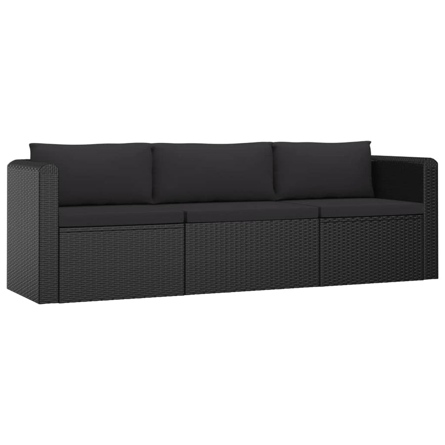vidaXL 3 Piece Patio Sofa Set with Cushions Poly Rattan Black-0
