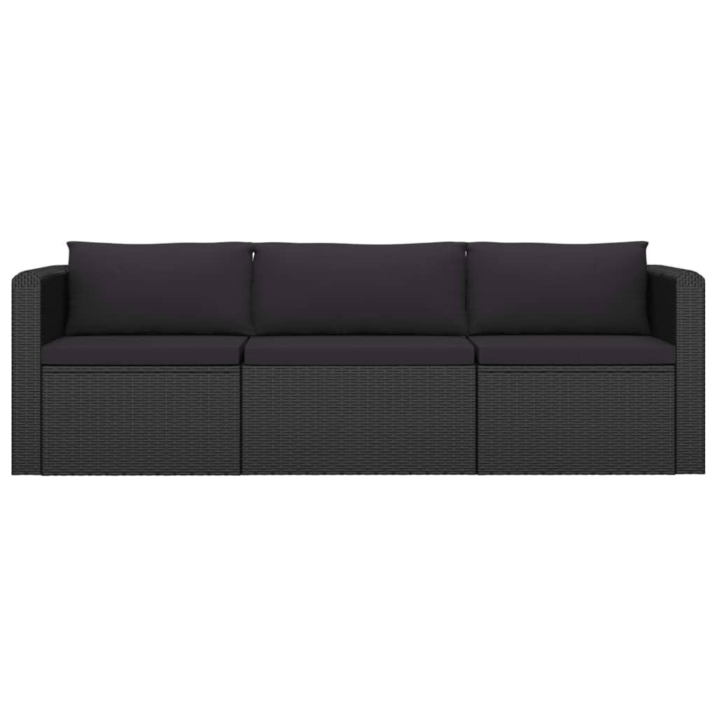 vidaXL 3 Piece Patio Sofa Set with Cushions Poly Rattan Black-2