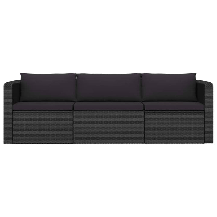 vidaXL 3 Piece Patio Sofa Set with Cushions Poly Rattan Black-2