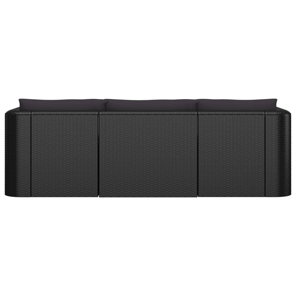 vidaXL 3 Piece Patio Sofa Set with Cushions Poly Rattan Black-3