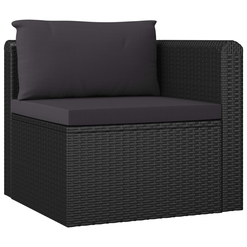 vidaXL 3 Piece Patio Sofa Set with Cushions Poly Rattan Black-4