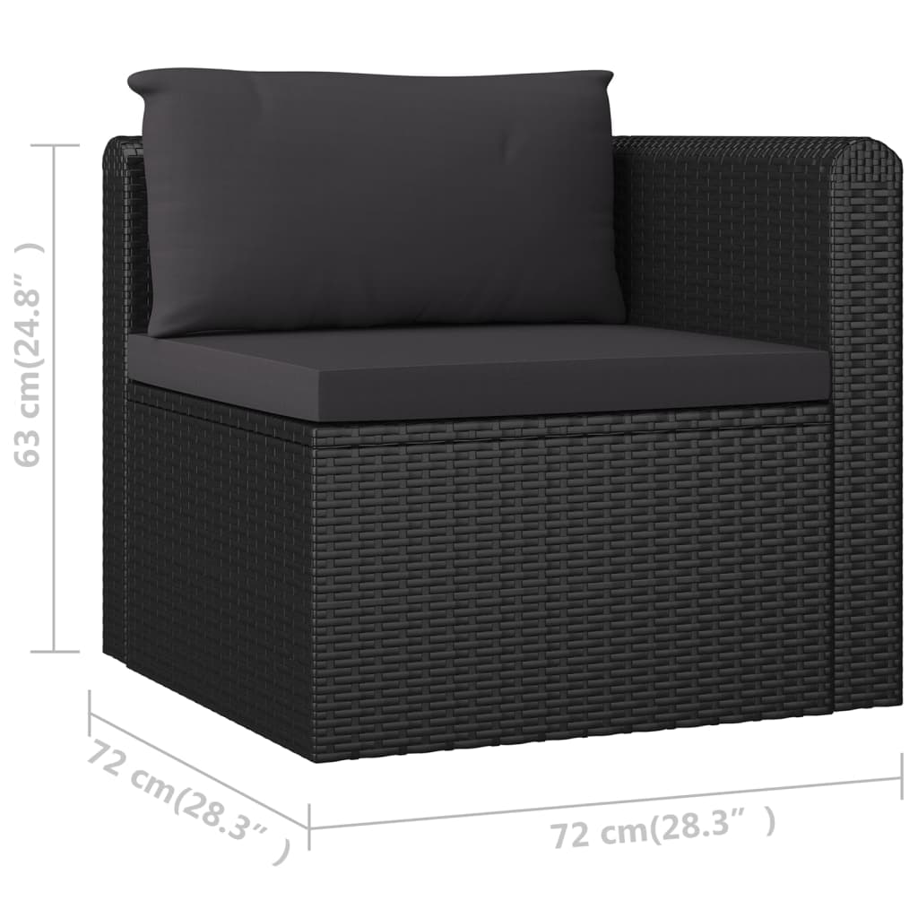 vidaXL 3 Piece Patio Sofa Set with Cushions Poly Rattan Black-7