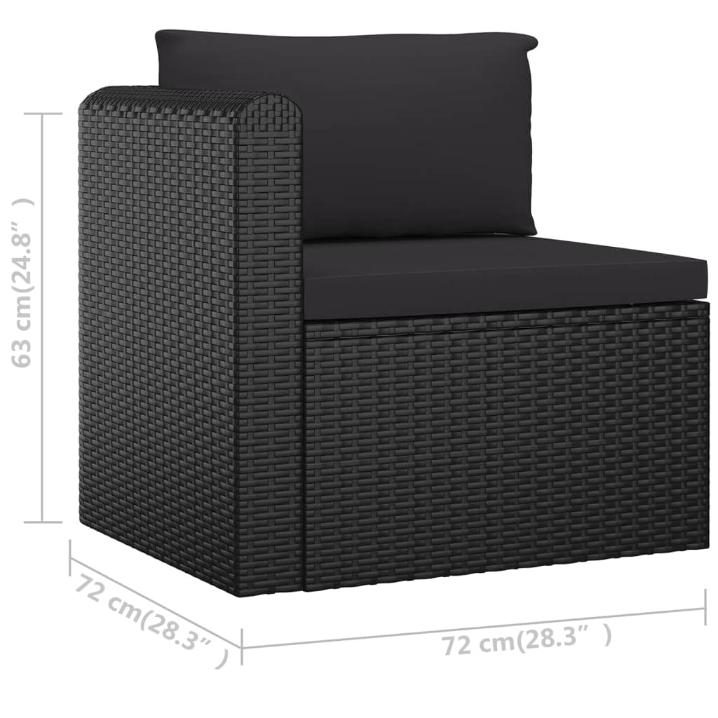 vidaXL 3 Piece Patio Sofa Set with Cushions Poly Rattan Black-8