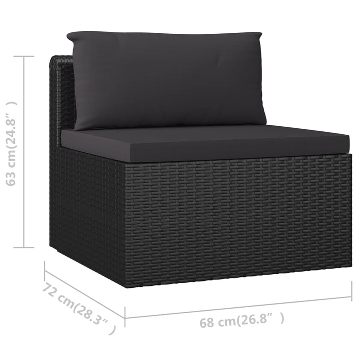 vidaXL 3 Piece Patio Sofa Set with Cushions Poly Rattan Black-9