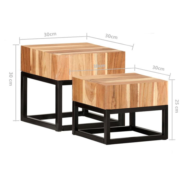 vidaXL Side Tables 2 pcs Solid Acacia Wood-6