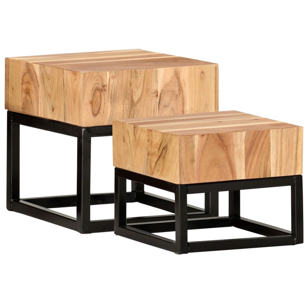 vidaXL Side Tables 2 pcs Solid Acacia Wood-7