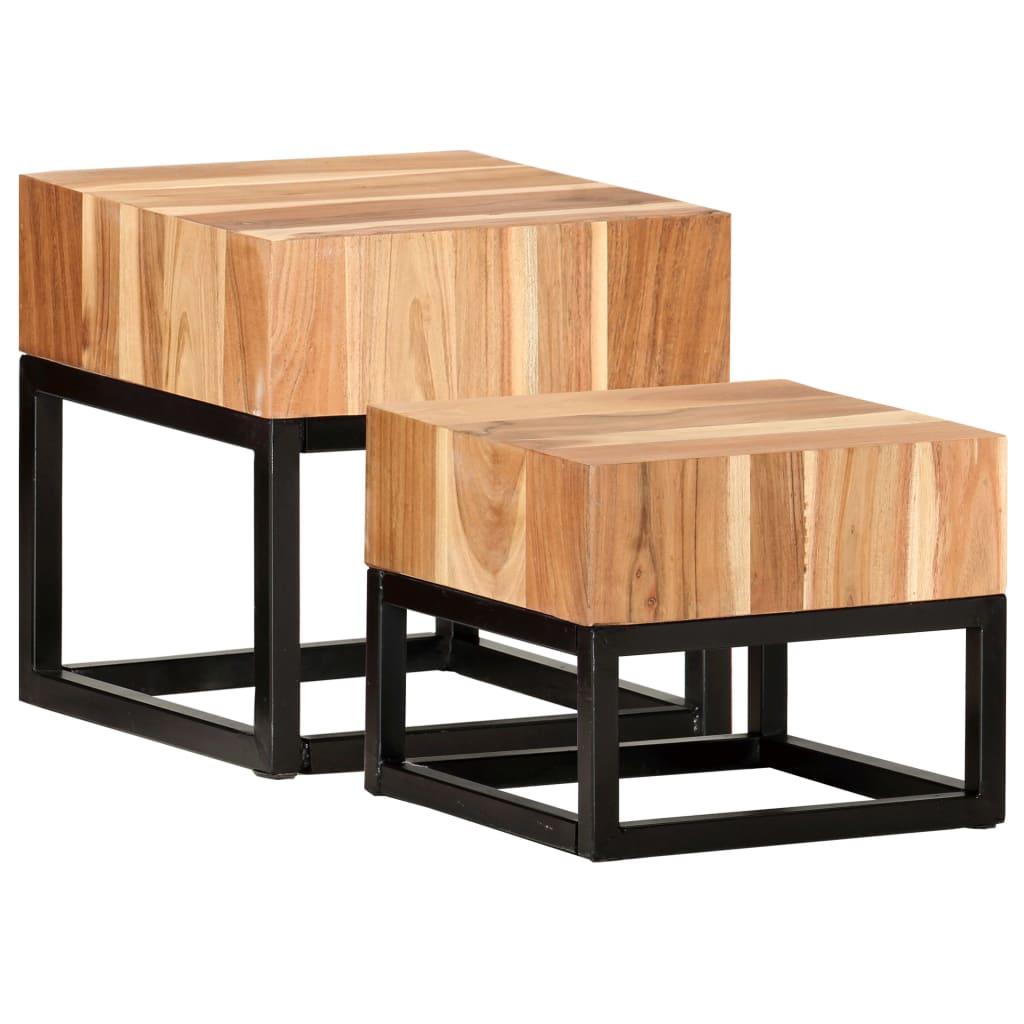 vidaXL Side Tables 2 pcs Solid Acacia Wood-8
