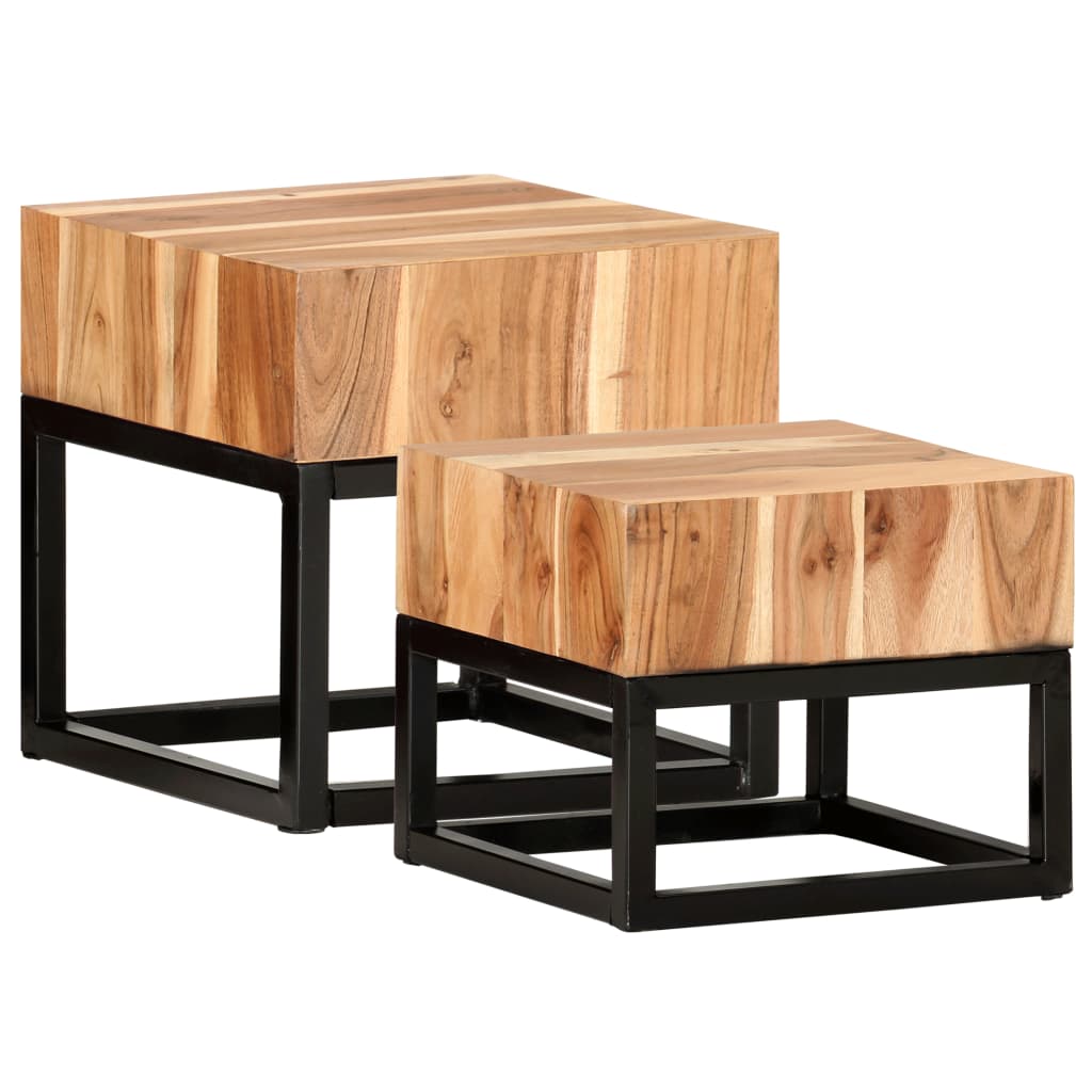 vidaXL Side Tables 2 pcs Solid Acacia Wood-9