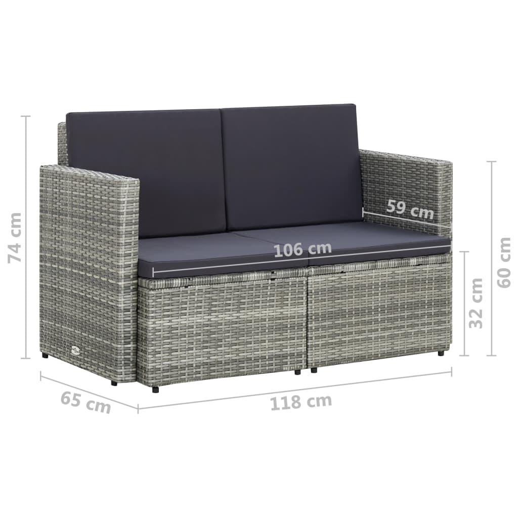 vidaXL Sofa All Weather Outdoor Patio Loveseat Sofa with Cushions Poly Rattan-8