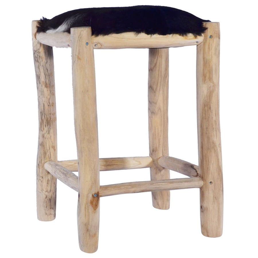 vidaXL Bar Stool Real Goat Leather and Solid Teak Wood-0