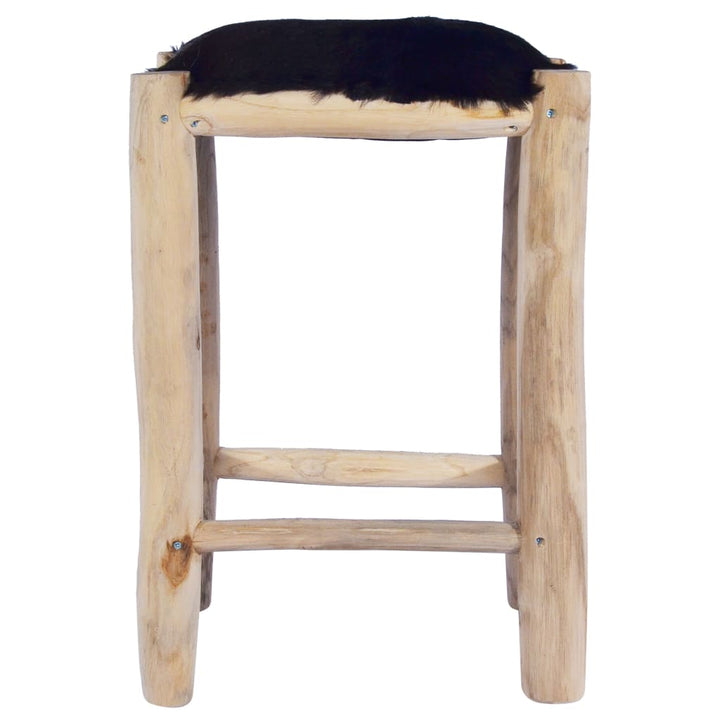 vidaXL Bar Stool Real Goat Leather and Solid Teak Wood-1