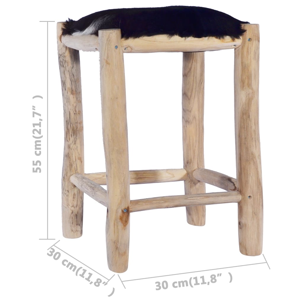vidaXL Bar Stool Real Goat Leather and Solid Teak Wood-3