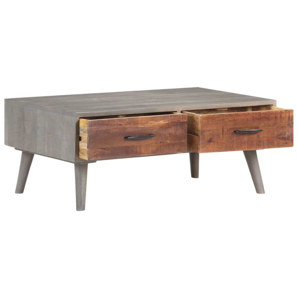 vidaXL Coffee Table Gray 39.4"x23.6"x15.7" Solid Rough Mango Wood-1