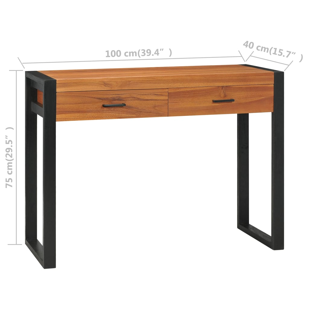 vidaXL Desk Standing Computer Desk Home Office Desk with 2 Drawers Teak Wood-2
