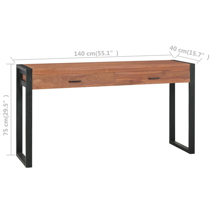 vidaXL Desk Standing Computer Desk Home Office Desk with 2 Drawers Teak Wood-11