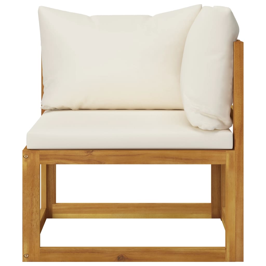 vidaXL Sectional Corner Sofa & Cream White Cushion Solid Acacia Wood-4
