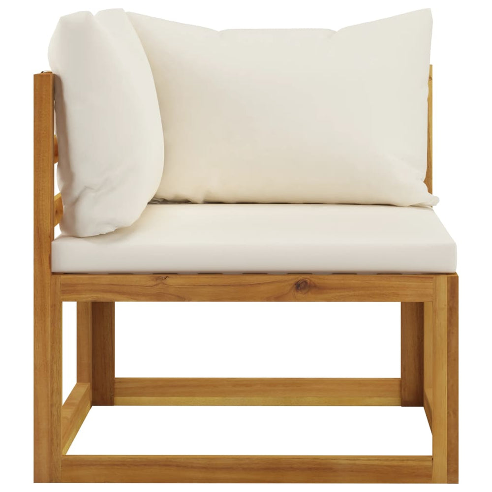 vidaXL Sectional Corner Sofa & Cream White Cushion Solid Acacia Wood-1