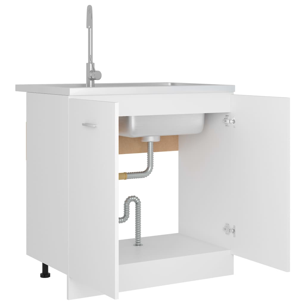 vidaXL Sink Bottom Cabinet White 31.5"x18.1"x32.1" Engineered Wood-4