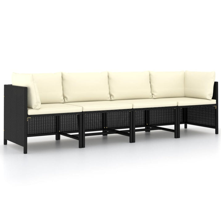 vidaXL 4-Seater Patio Sofa with Cushions Black Poly Rattan-0