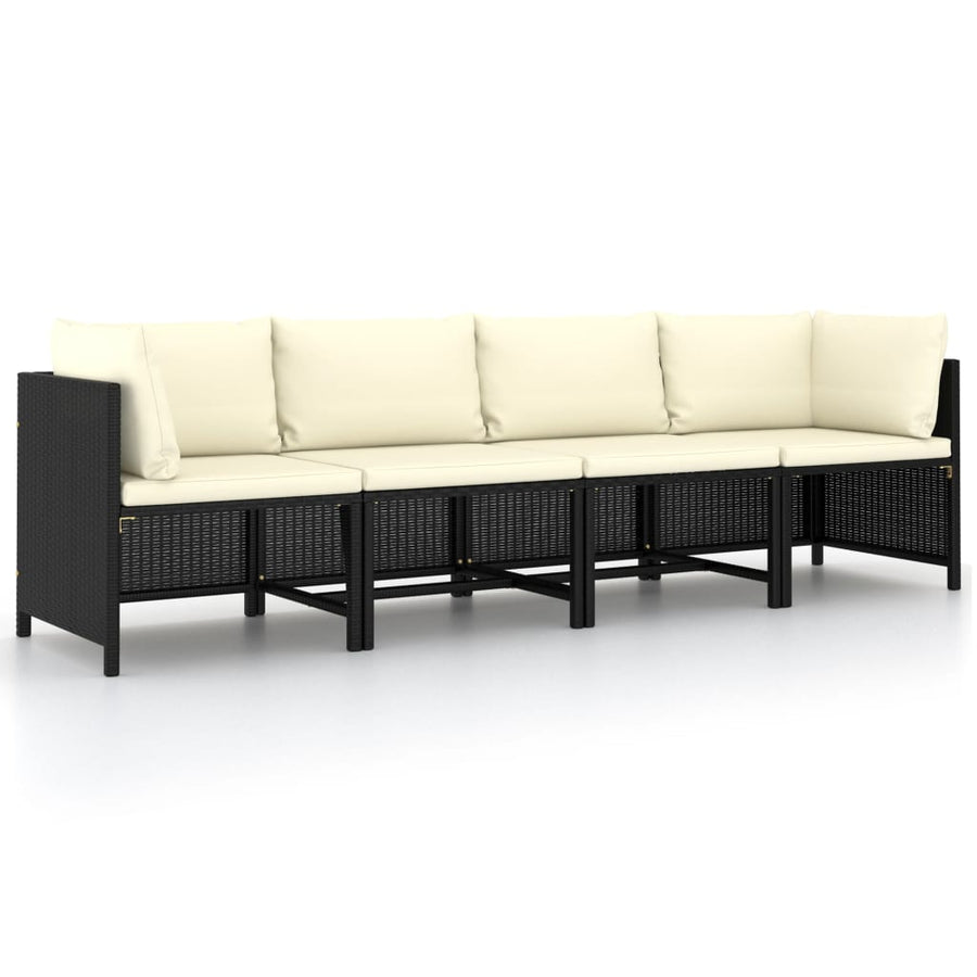 vidaXL 4-Seater Patio Sofa with Cushions Black Poly Rattan-0