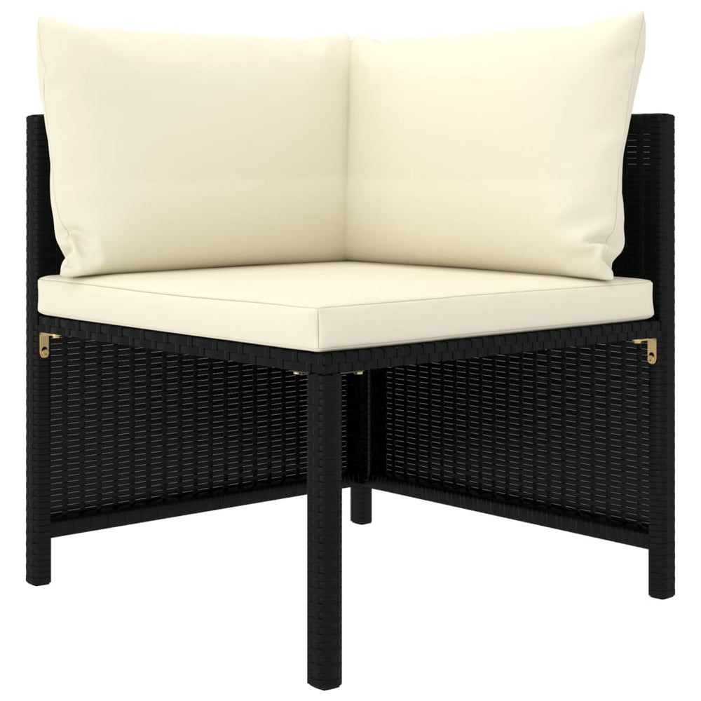 vidaXL 4-Seater Patio Sofa with Cushions Black Poly Rattan-1