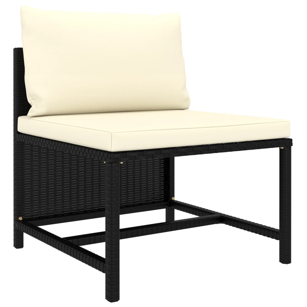 vidaXL 4-Seater Patio Sofa with Cushions Black Poly Rattan-3