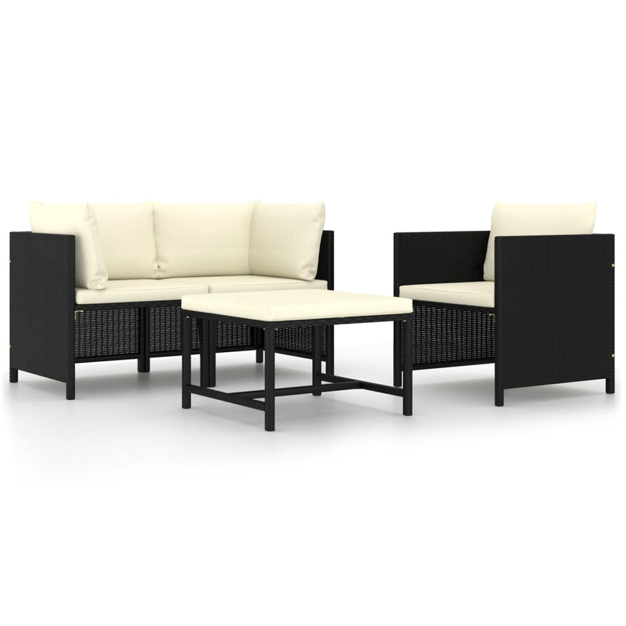 vidaXL 4 Piece Patio Sofa Set with Cushions Black Poly Rattan-0