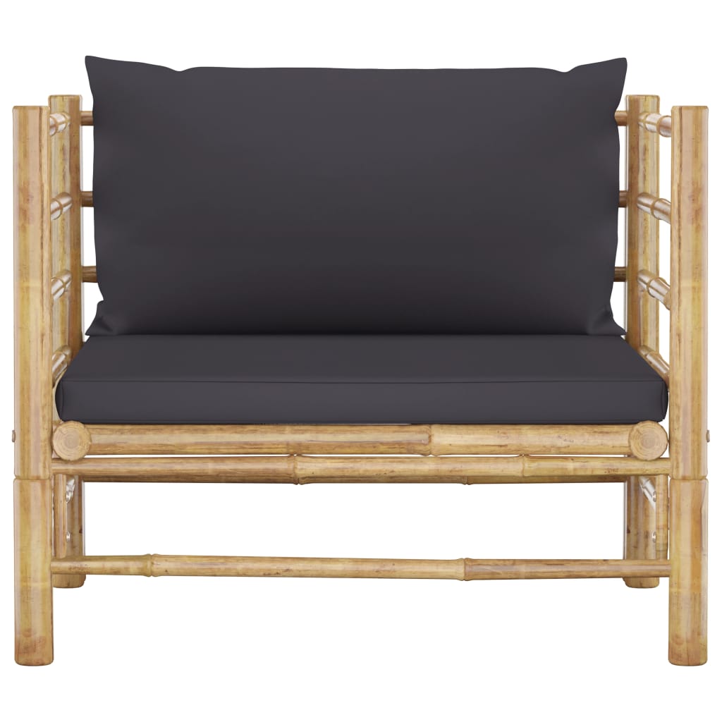 vidaXL Patio Sofa with Dark Gray Cushions Bamboo-1