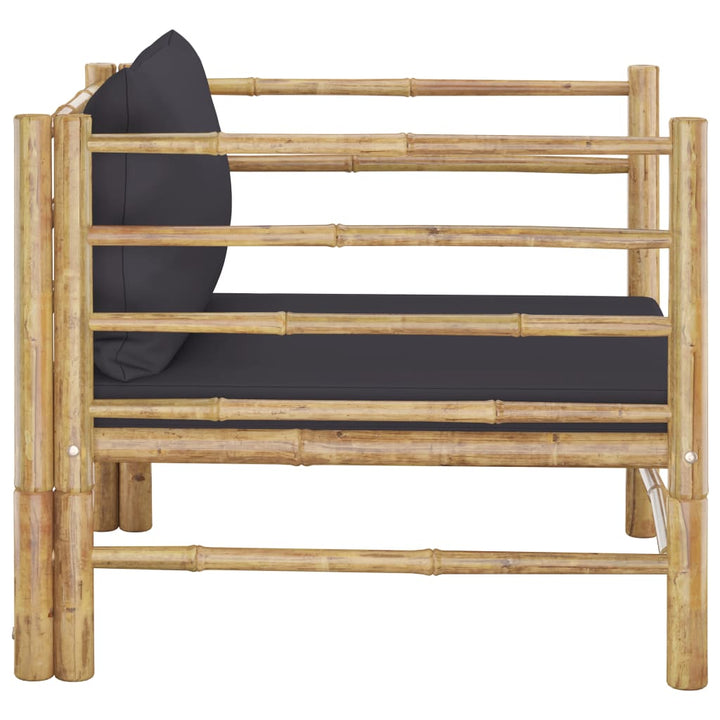 vidaXL Patio Sofa with Dark Gray Cushions Bamboo-2